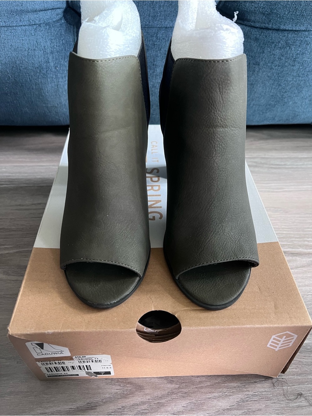 Call It Spring Olive Green Peep-Toe Block Heel Booties